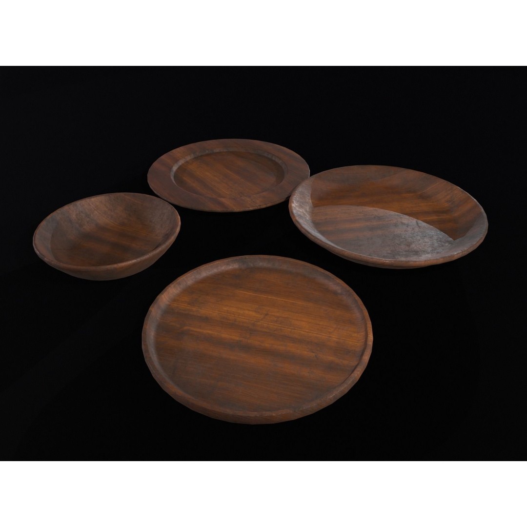 Medieval Wood Dishes Set 3D Model – Low Poly Kitchenware, FBX, OBJ - View 15