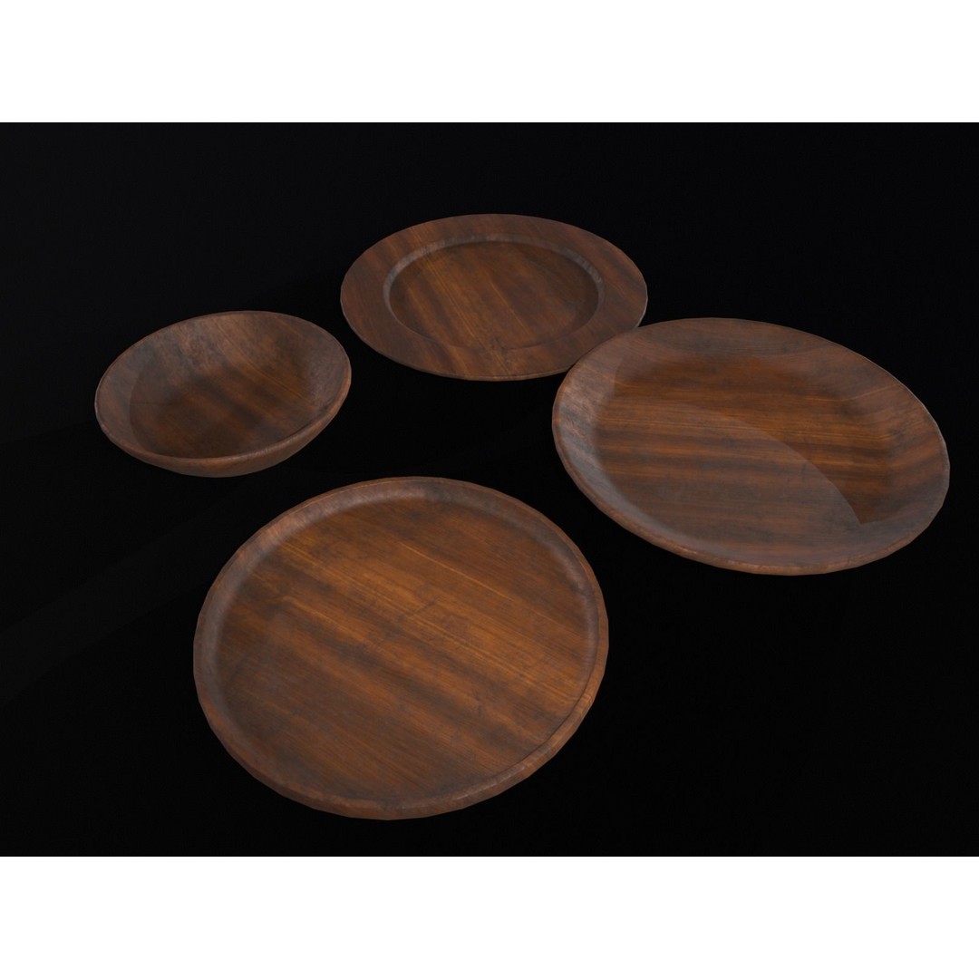 Medieval Wood Dishes Set 3D Model – Low Poly Kitchenware, FBX, OBJ - View 17