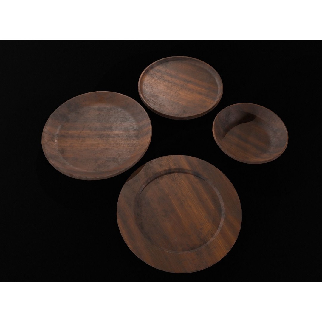 Medieval Wood Dishes Set 3D Model – Low Poly Kitchenware, FBX, OBJ - View 21