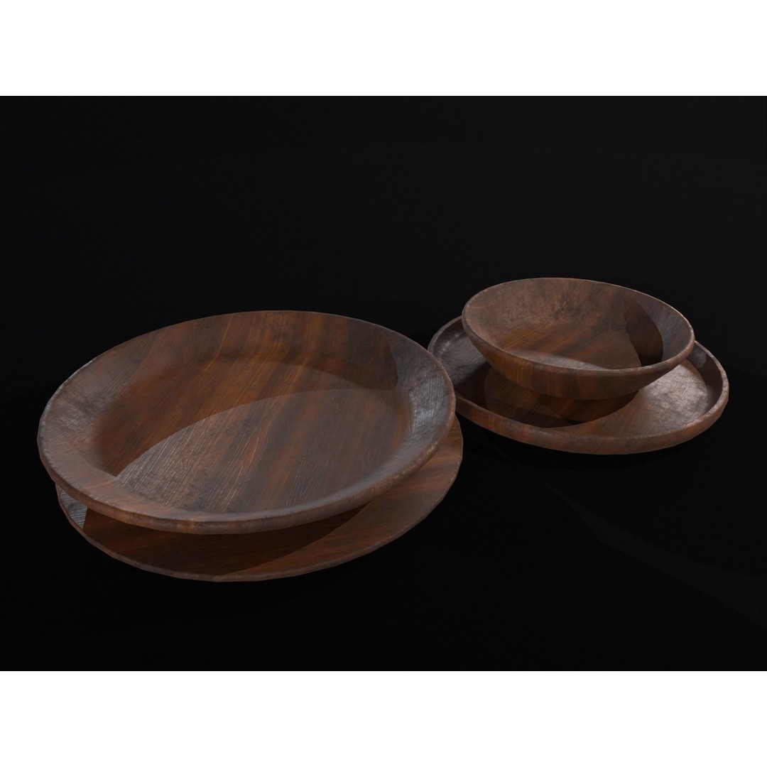 Medieval Wood Dishes Set 3D Model – Low Poly Kitchenware, FBX, OBJ - View 23