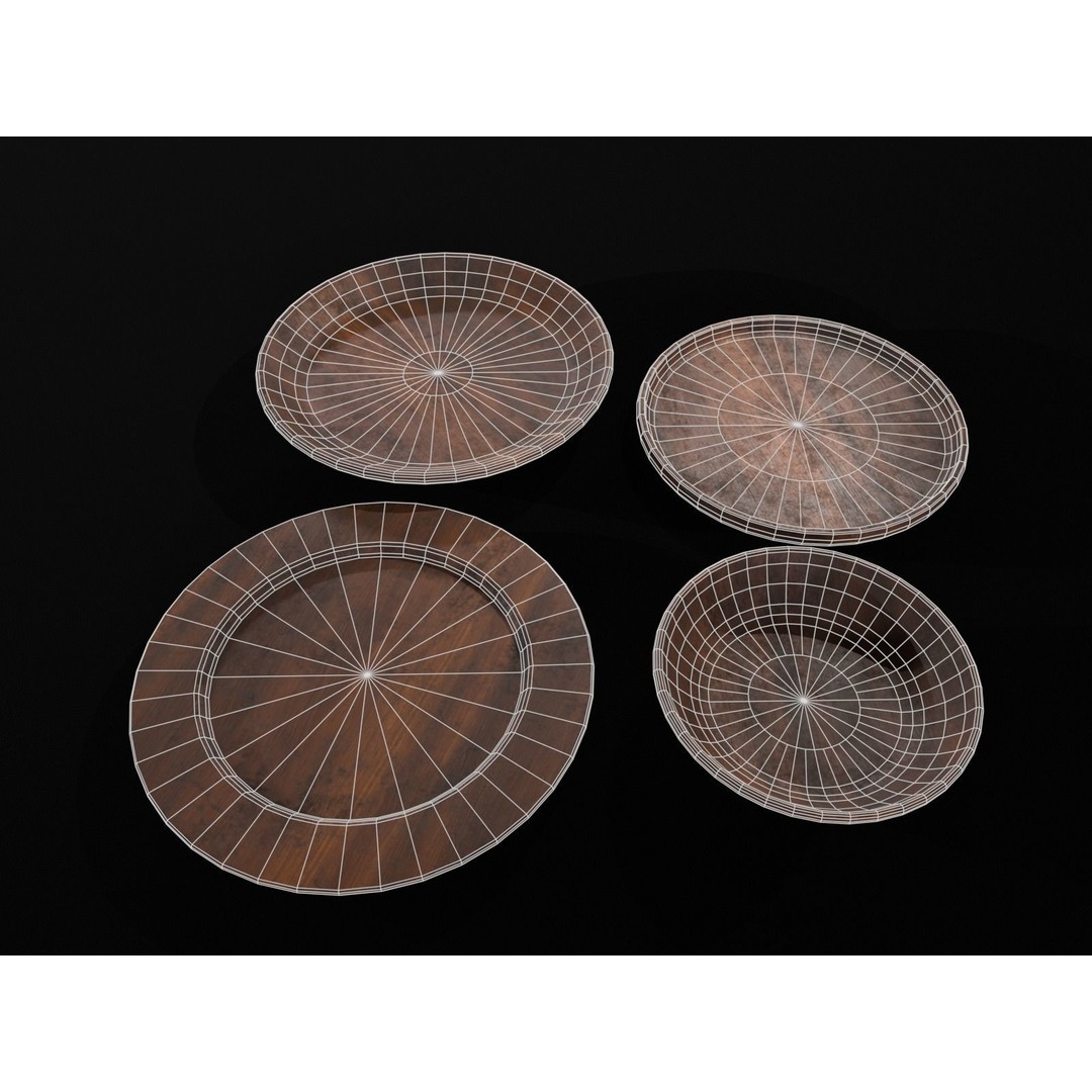 Medieval Wood Dishes Set 3D Model – Low Poly Kitchenware, FBX, OBJ - View 4