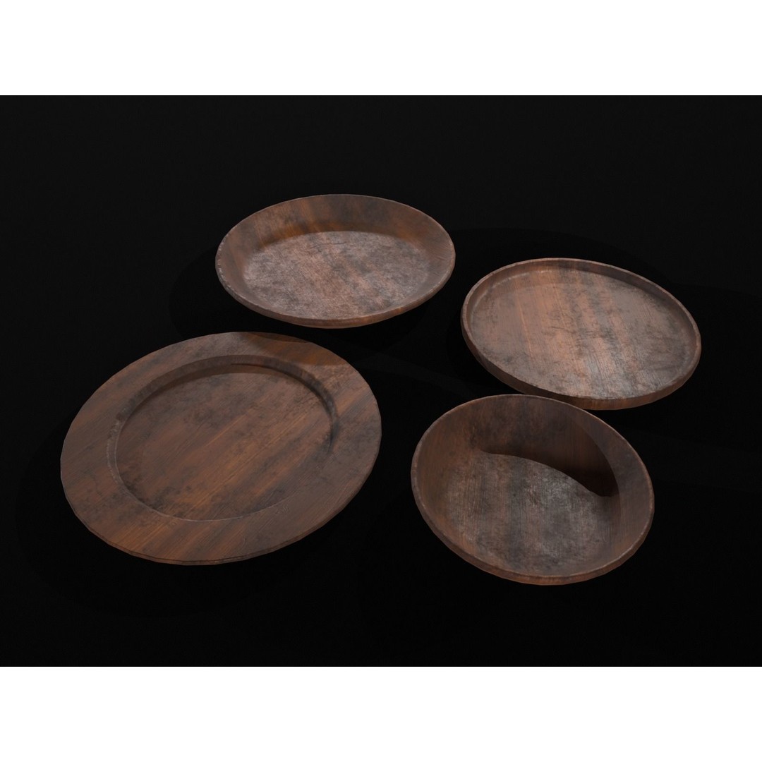 Medieval Wood Dishes Set 3D Model – Low Poly Kitchenware, FBX, OBJ - View 5