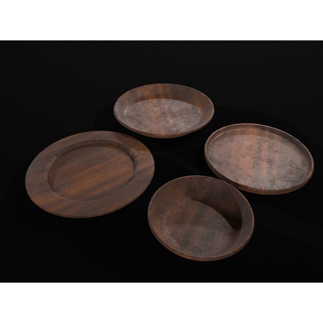 Medieval Wood Dishes Set 3D Model – Low Poly Kitchenware, FBX, OBJ - View 7