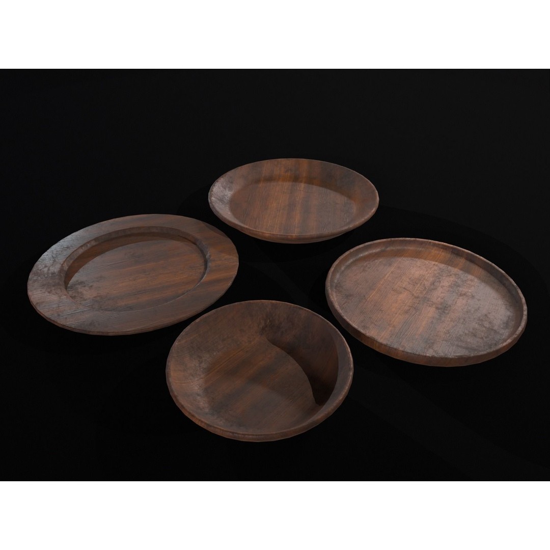 Medieval Wood Dishes Set 3D Model – Low Poly Kitchenware, FBX, OBJ - View 9