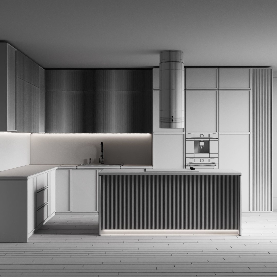 Modern Kitchen 3D Model – High Poly Interior Design Asset, FBX, OBJ