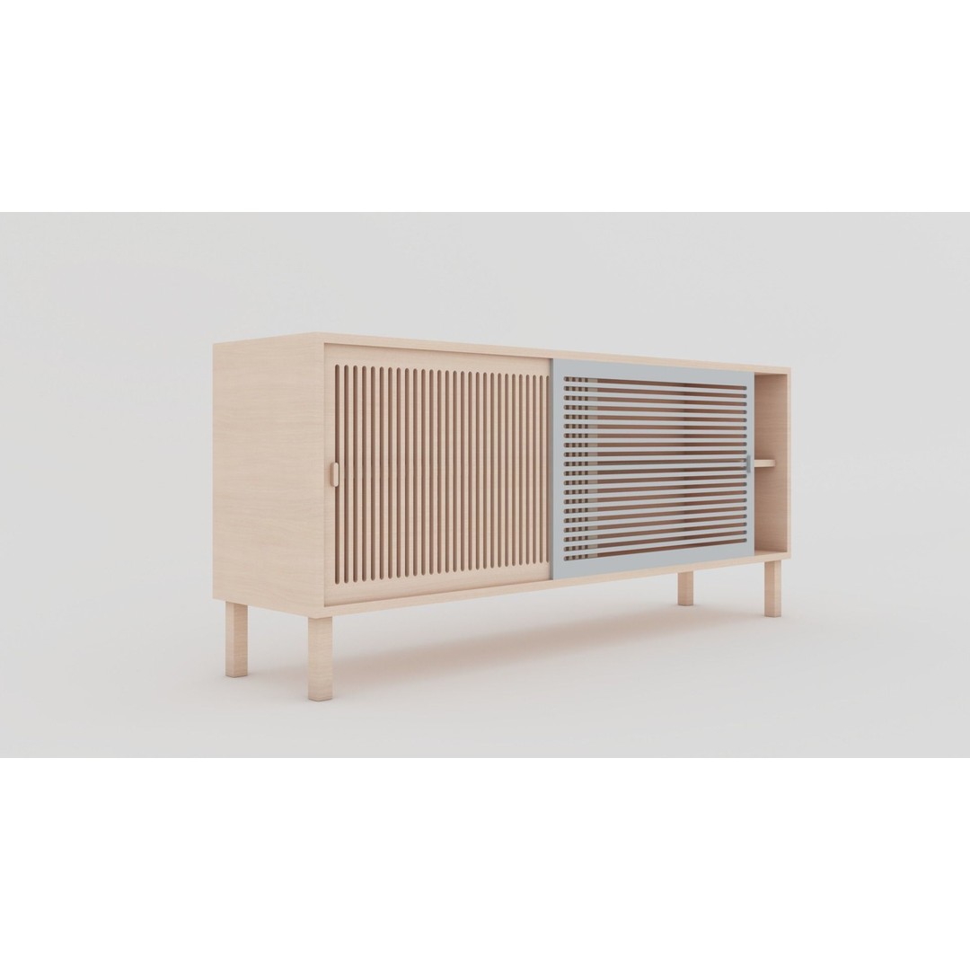 Wooden Sideboard 3D Model – Modern Low-Poly Interior Furniture, FBX - View 8