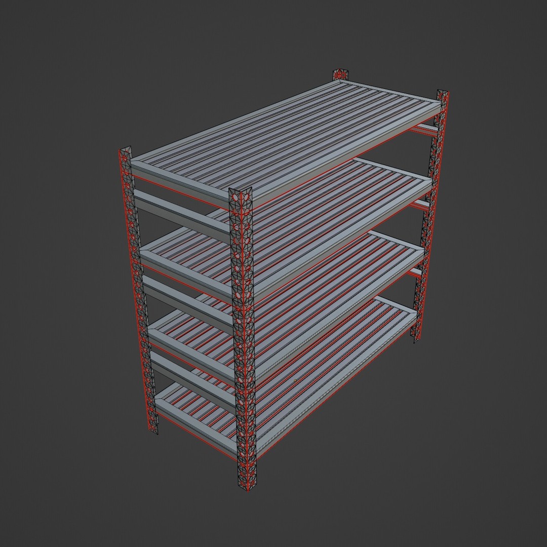 Metal Shelf B 02 3D Model – Mid Poly Industrial Storage Rack, FBX - View 9