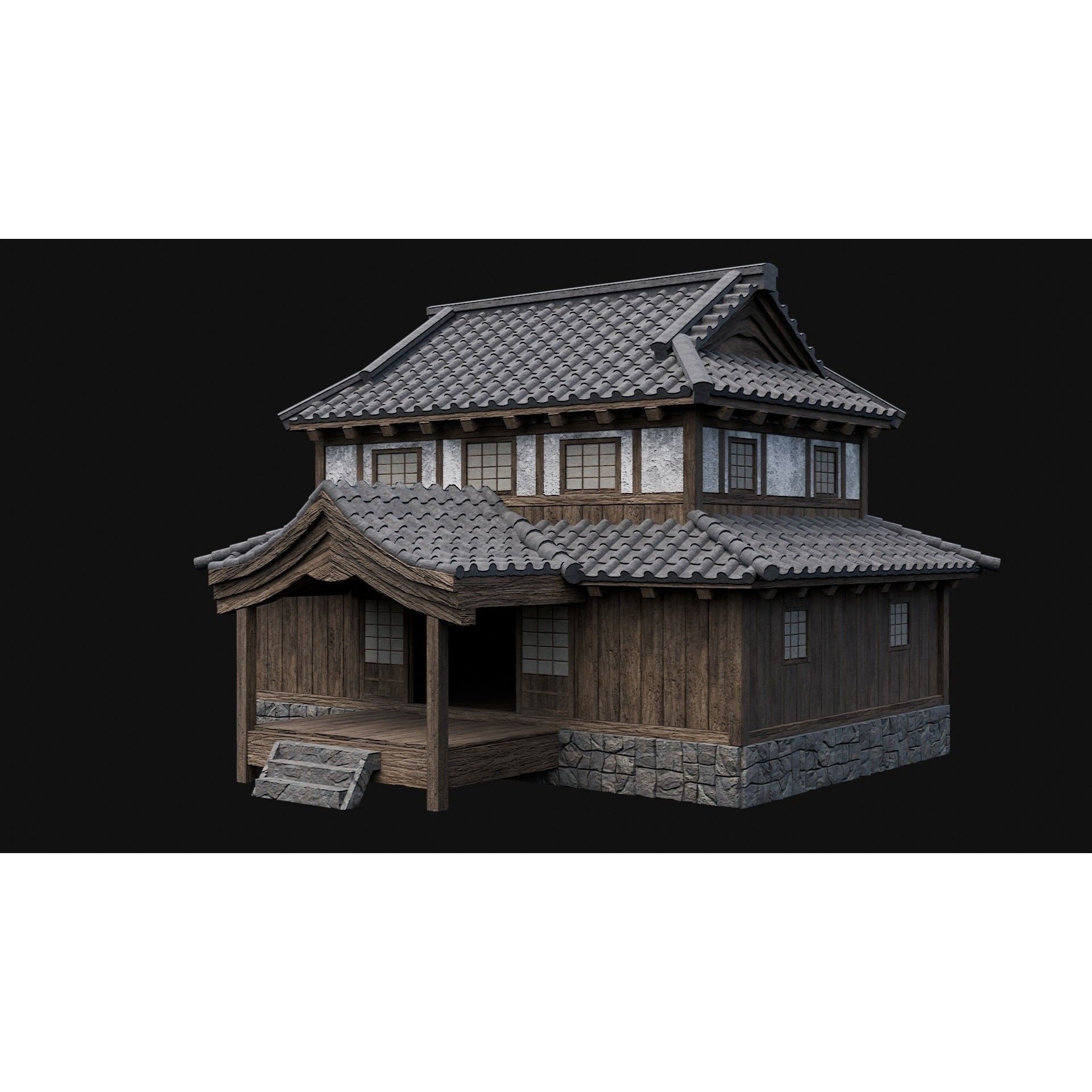 Japanese Feudal Houses - Low-Poly Game-Ready 3D Model - View 3