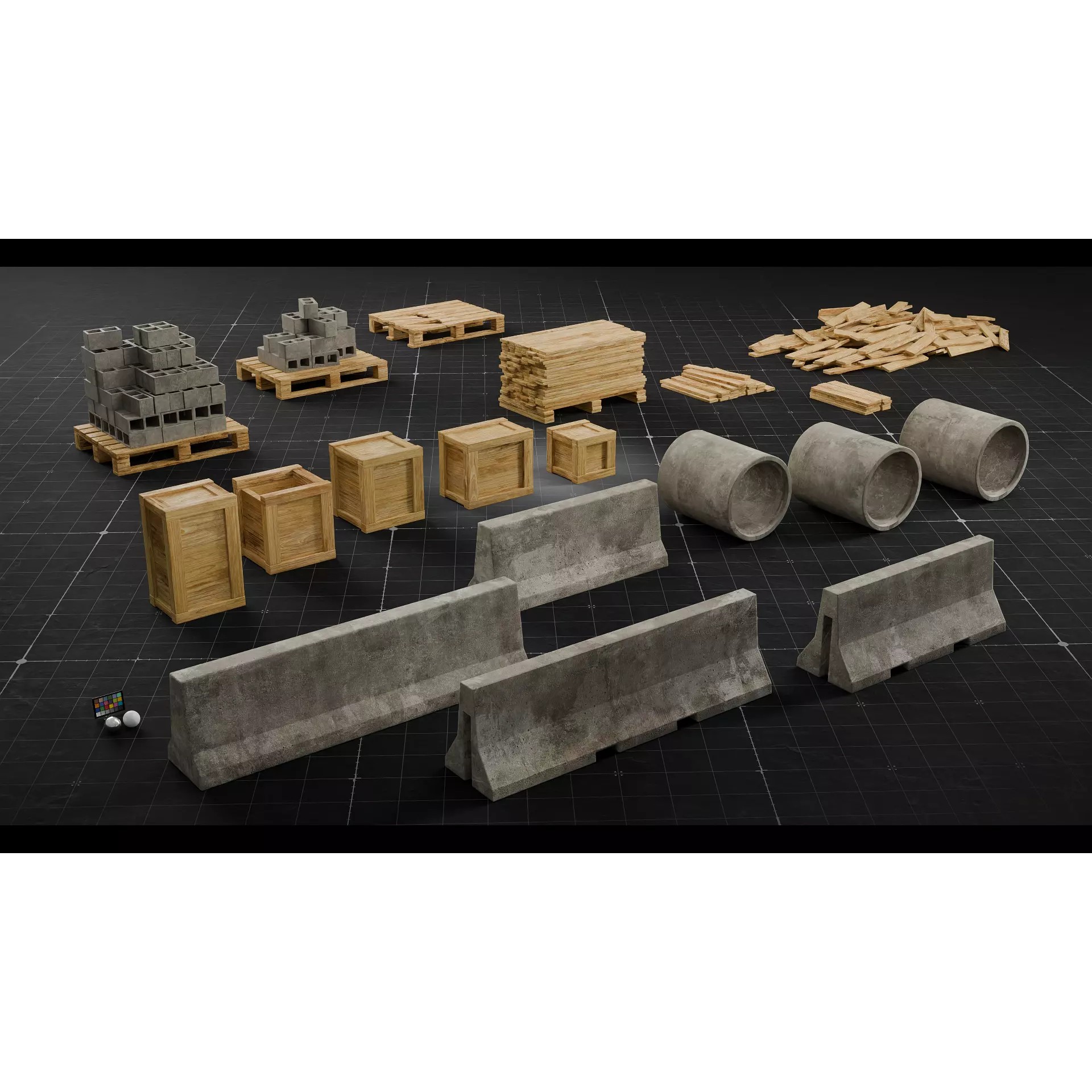 Construction Elements Set 01 - Low-Poly Game-Ready 3D Model - View 2