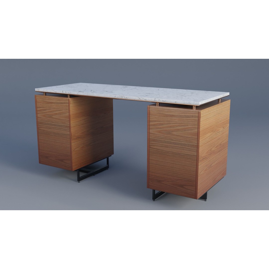 Office Desk 3D Model – Low Poly Cherry Wood Furniture, FBX