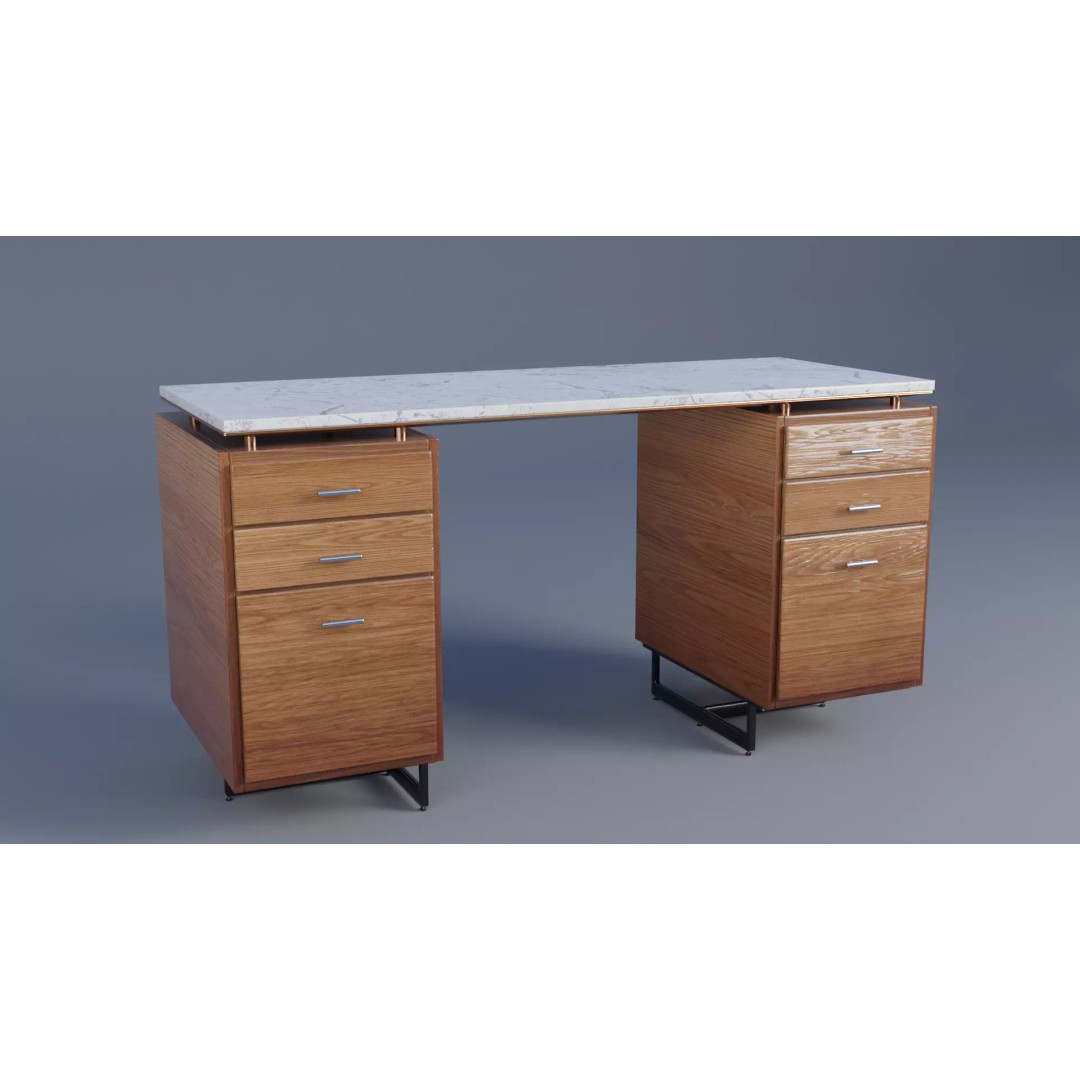 Office Desk 3D Model – Low Poly Cherry Wood Furniture, FBX - View 2