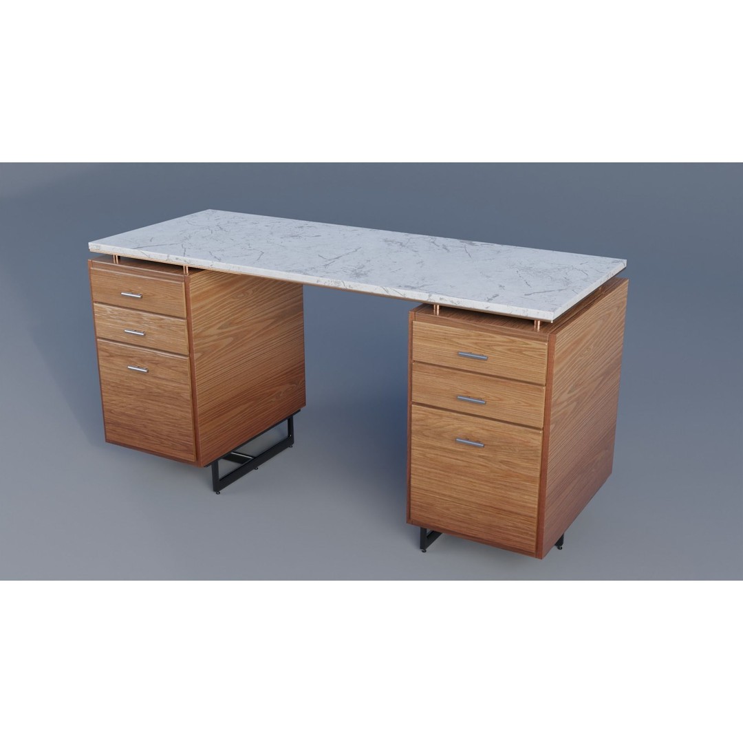 Office Desk 3D Model – Low Poly Cherry Wood Furniture, FBX - View 3