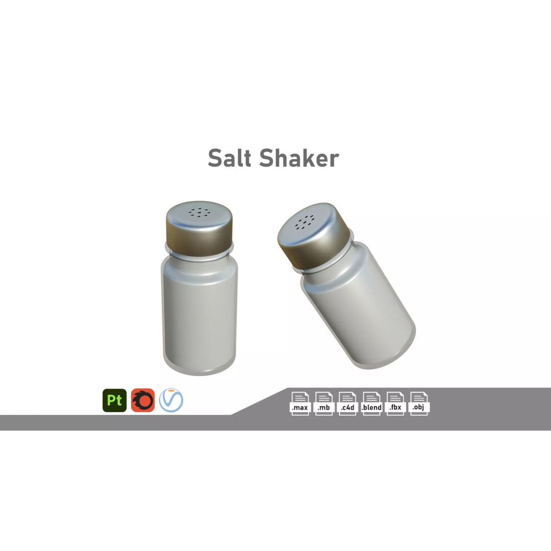 Salt Shaker 3D Model – Low Poly Game Ready Kitchenware, FBX, OBJ - View 2