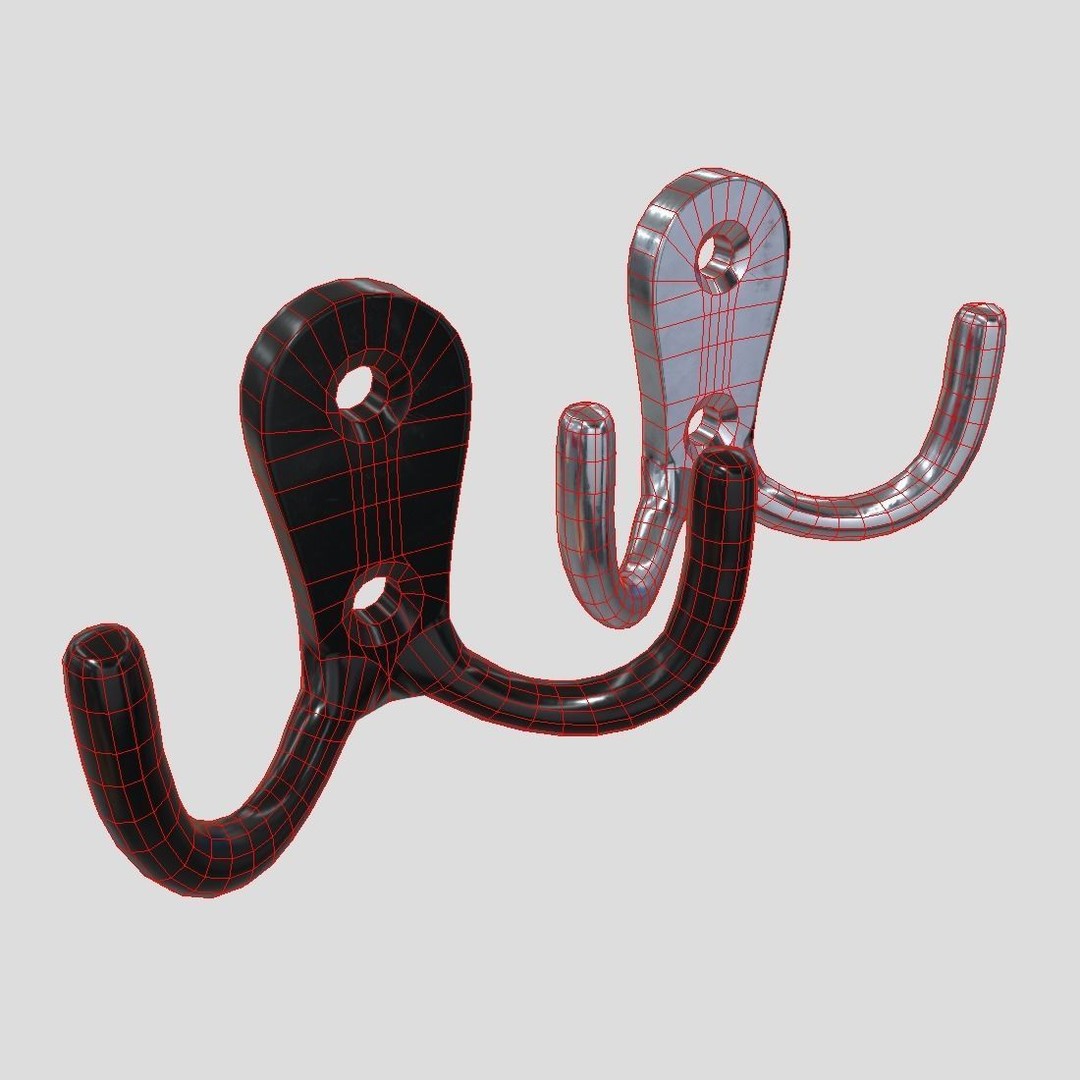 Coat Hook 3D Model – Low Poly Household Tool, PBR Textures, FBX - View 3