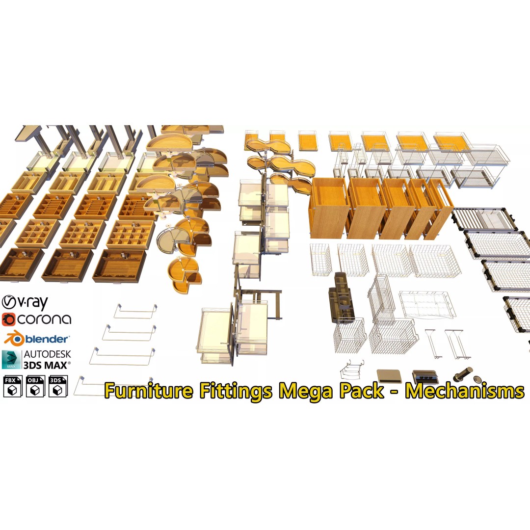 Furniture Fittings Mega Pack 3D Model – Mechanisms for Interior Design - View 2