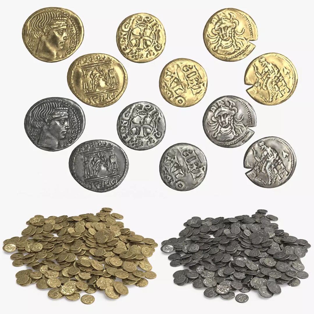 Old Coins 3D Model – Low Poly PBR Asset, FBX, OBJ, Game Ready - View 2