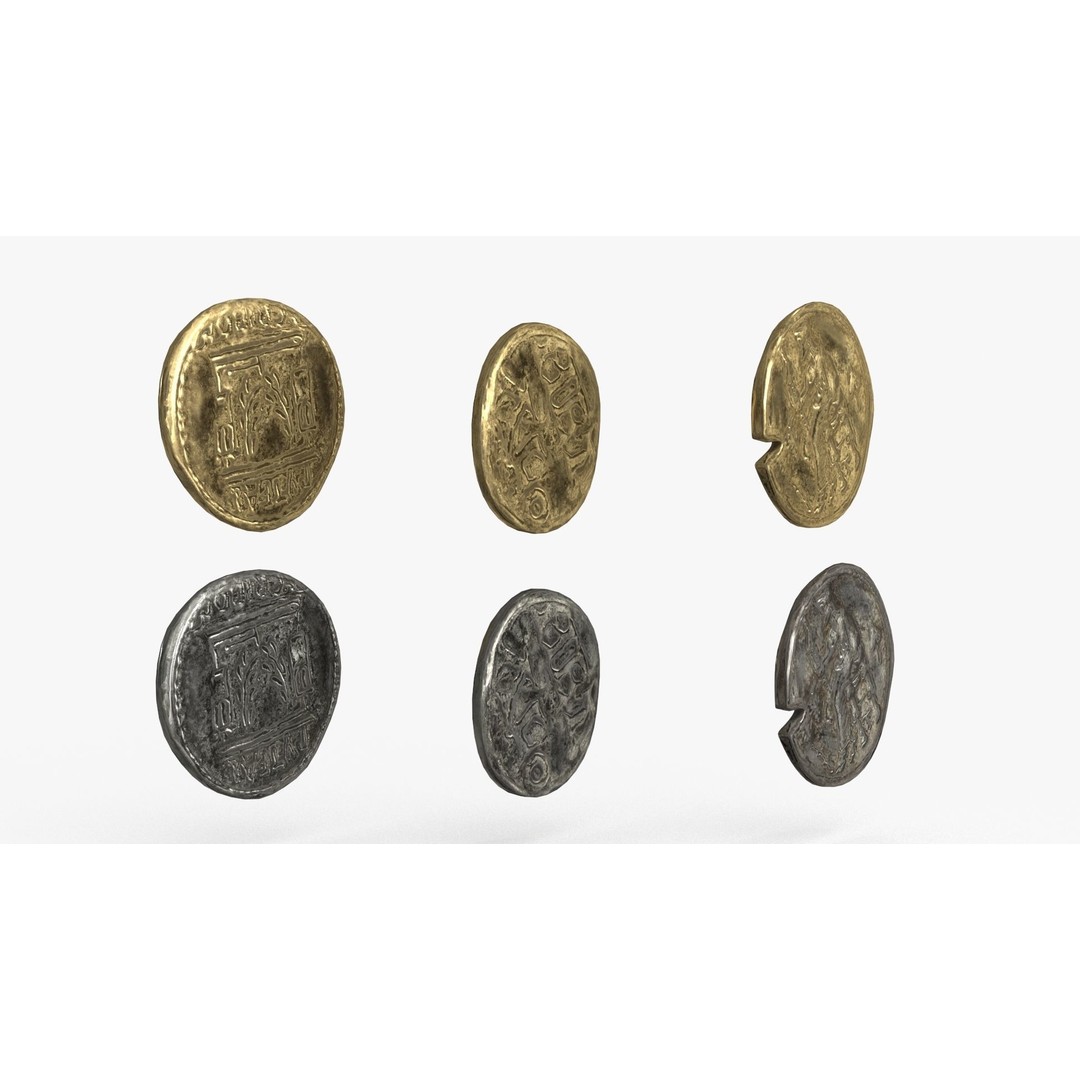 Old Coins 3D Model – Low Poly PBR Asset, FBX, OBJ, Game Ready - View 5