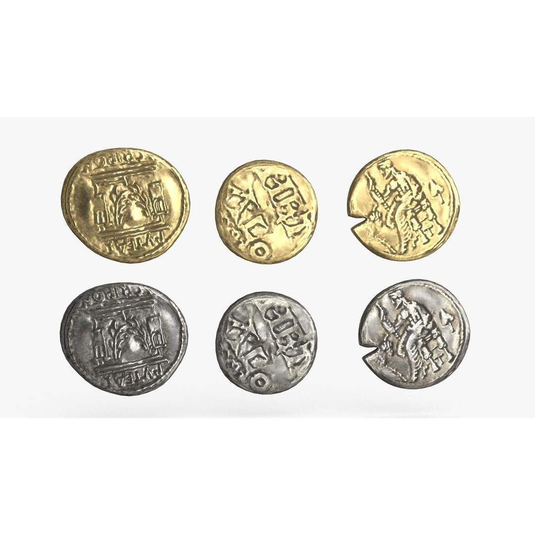 Old Coins 3D Model – Low Poly PBR Asset, FBX, OBJ, Game Ready - View 6