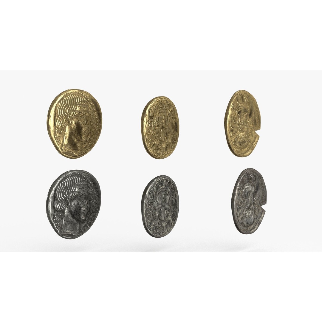 Old Coins 3D Model – Low Poly PBR Asset, FBX, OBJ, Game Ready - View 8
