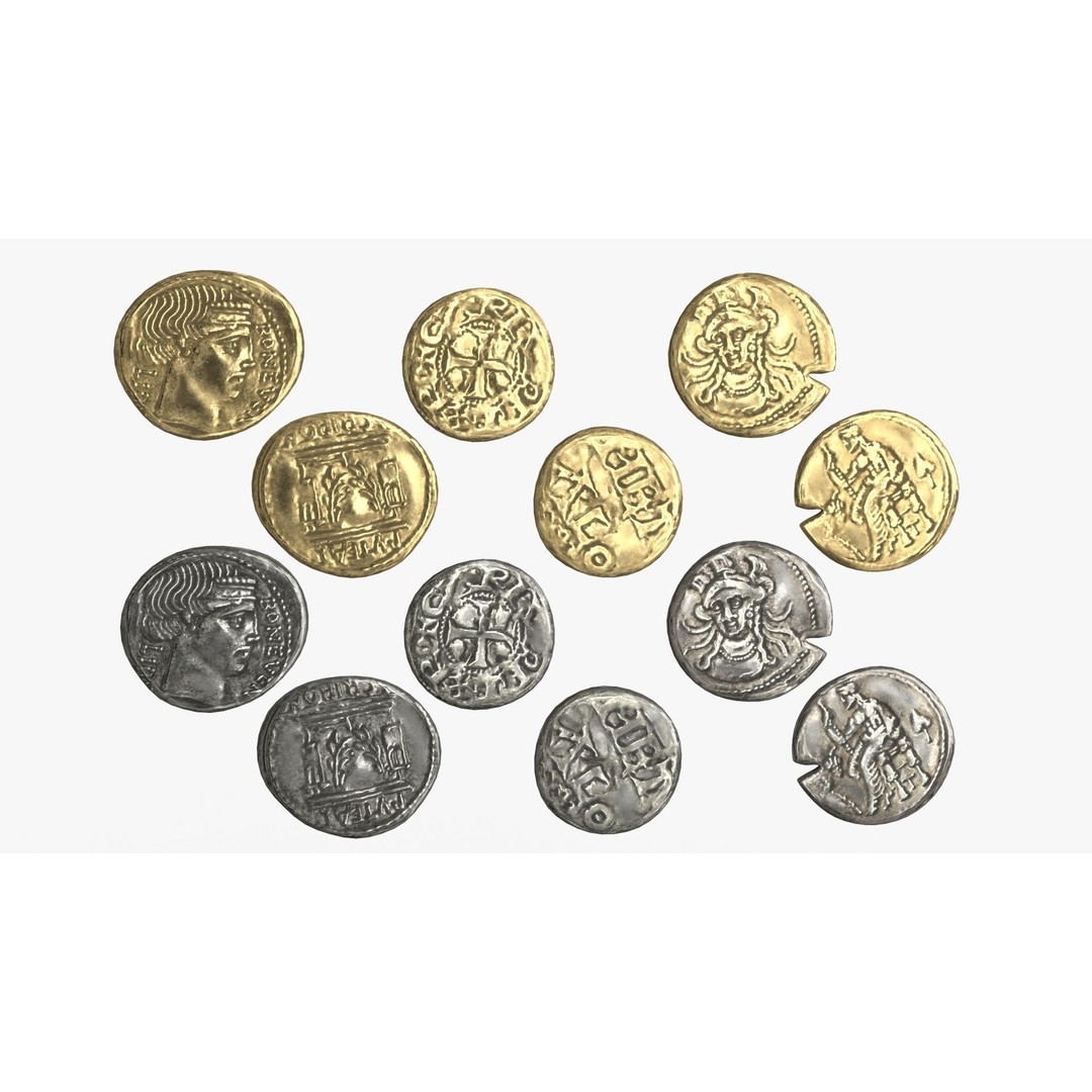 Old Coins 3D Model – Low Poly PBR Asset, FBX, OBJ, Game Ready - View 9