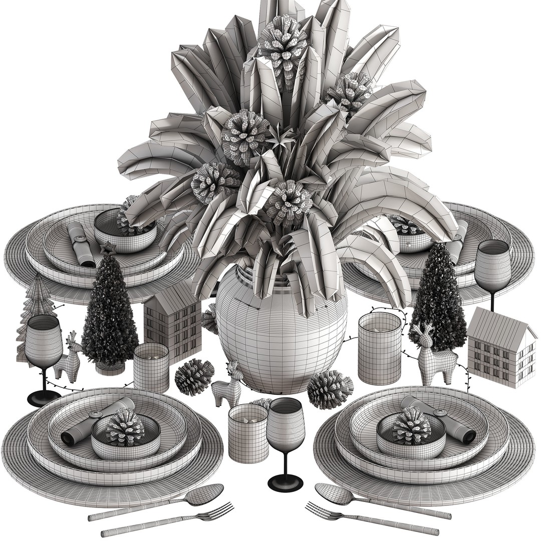 Christmas Tableware Setting 3D Model – High Poly, OBJ, Vray, Corona