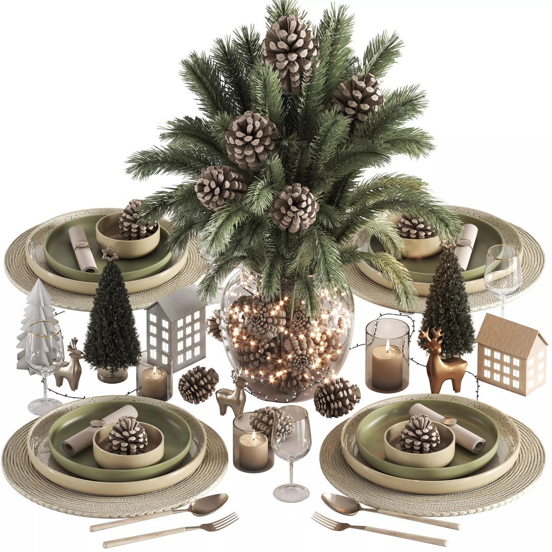 Christmas Tableware Setting 3D Model – High Poly, OBJ, Vray, Corona - View 2