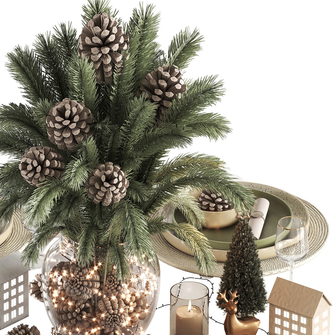 Christmas Tableware Setting 3D Model – High Poly, OBJ, Vray, Corona - View 4