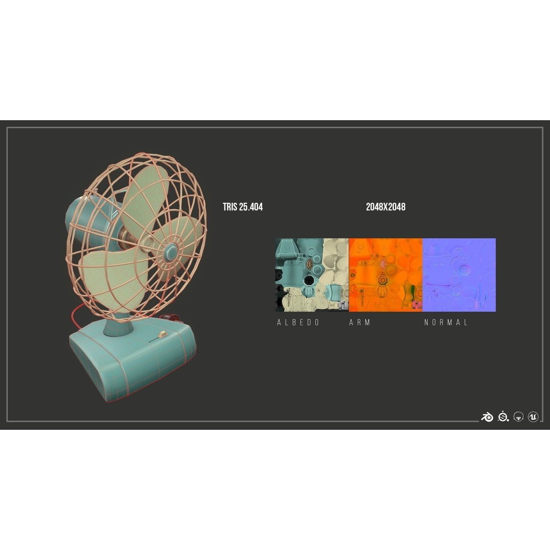 Retro Fan 3D Model – Low Poly Game Asset, PBR Textures, FBX - View 5