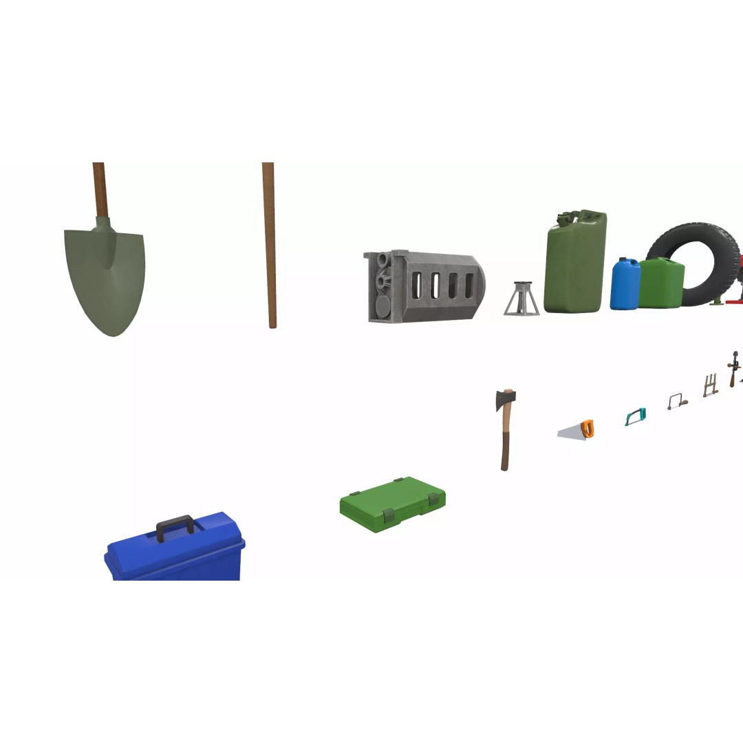 Cartoon Work Props 3D Model – Stylized Household & Gym Accessories, FBX - View 11
