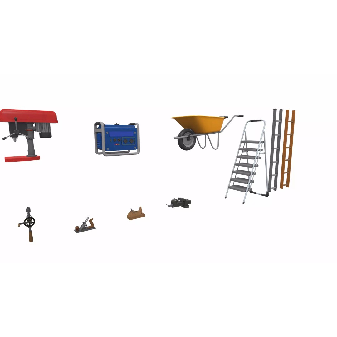 Cartoon Work Props 3D Model – Stylized Household & Gym Accessories, FBX - View 12