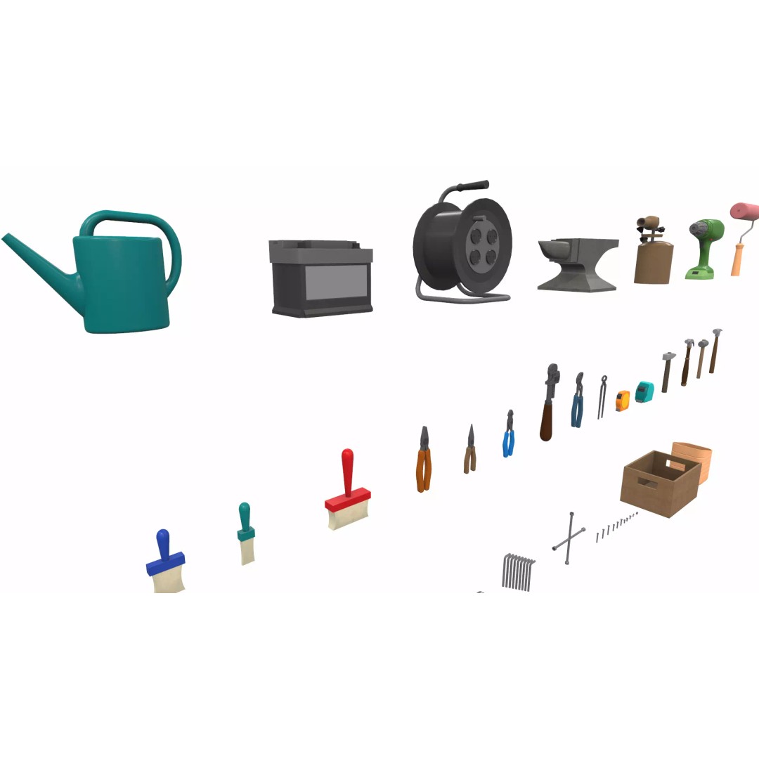 Cartoon Work Props 3D Model – Stylized Household & Gym Accessories, FBX - View 13