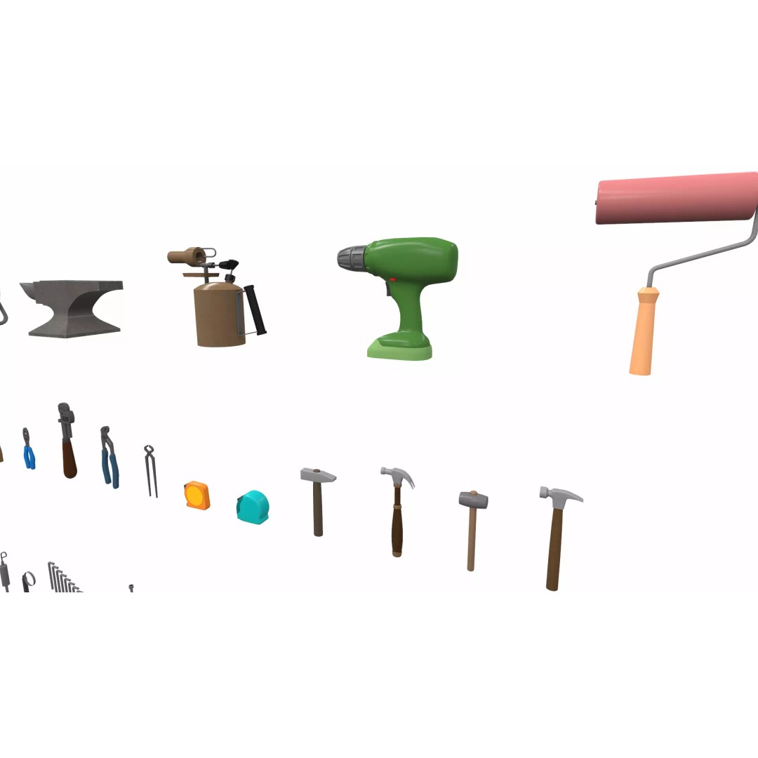 Cartoon Work Props 3D Model – Stylized Household & Gym Accessories, FBX - View 14