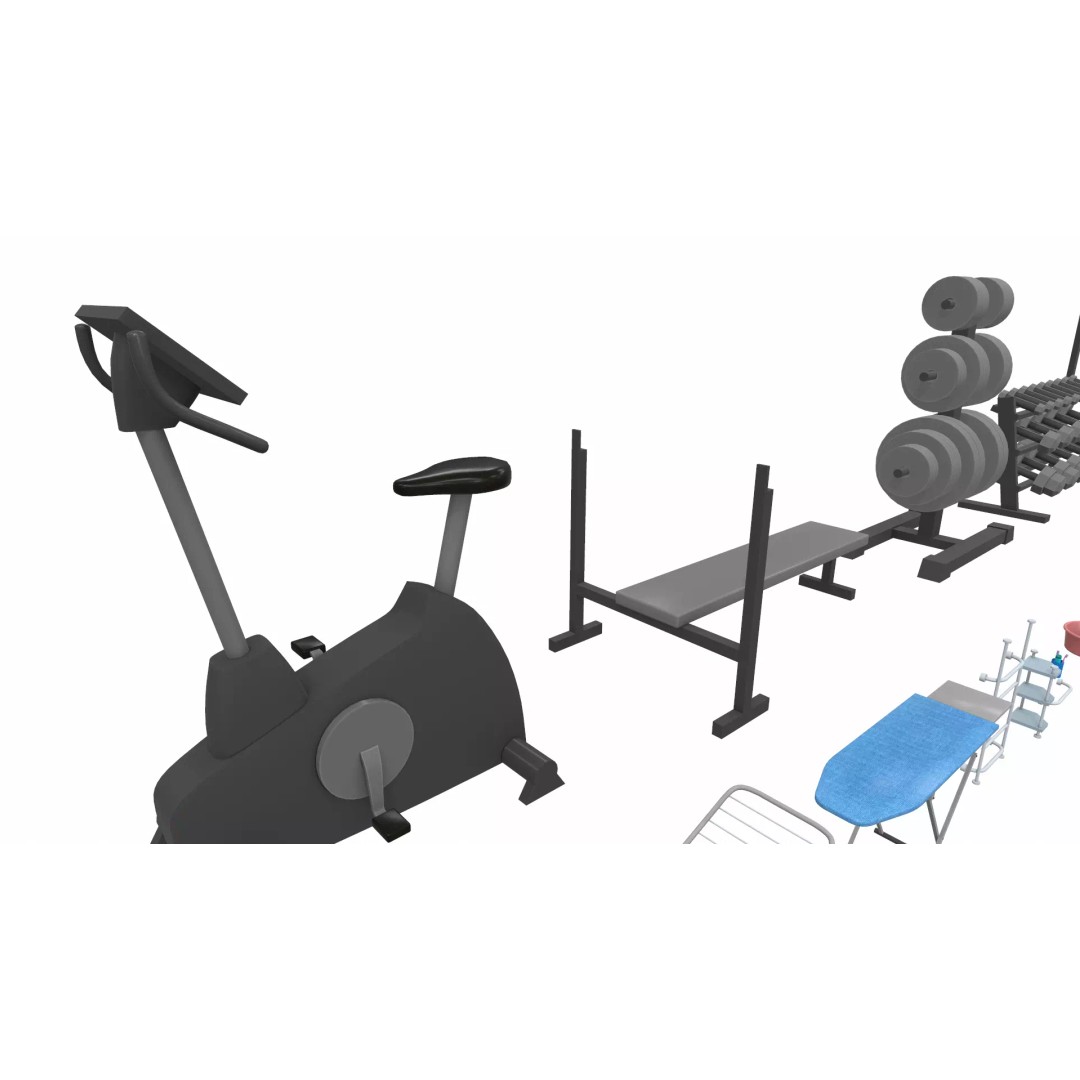 Cartoon Work Props 3D Model – Stylized Household & Gym Accessories, FBX - View 17