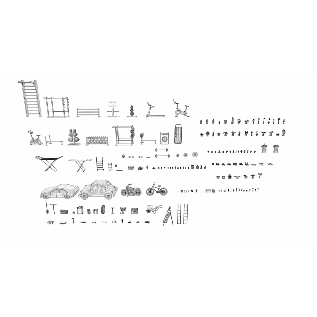 Cartoon Work Props 3D Model – Stylized Household & Gym Accessories, FBX - View 21