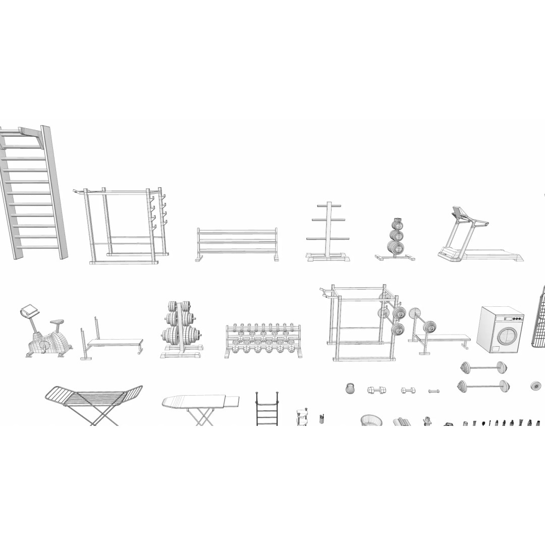 Cartoon Work Props 3D Model – Stylized Household & Gym Accessories, FBX - View 22