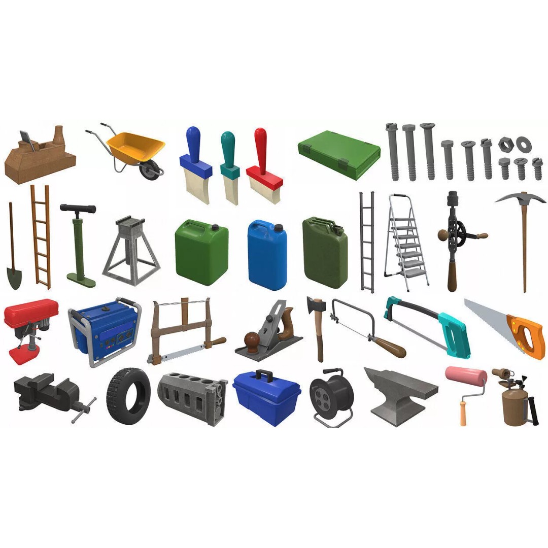 Cartoon Work Props 3D Model – Stylized Household & Gym Accessories, FBX - View 5