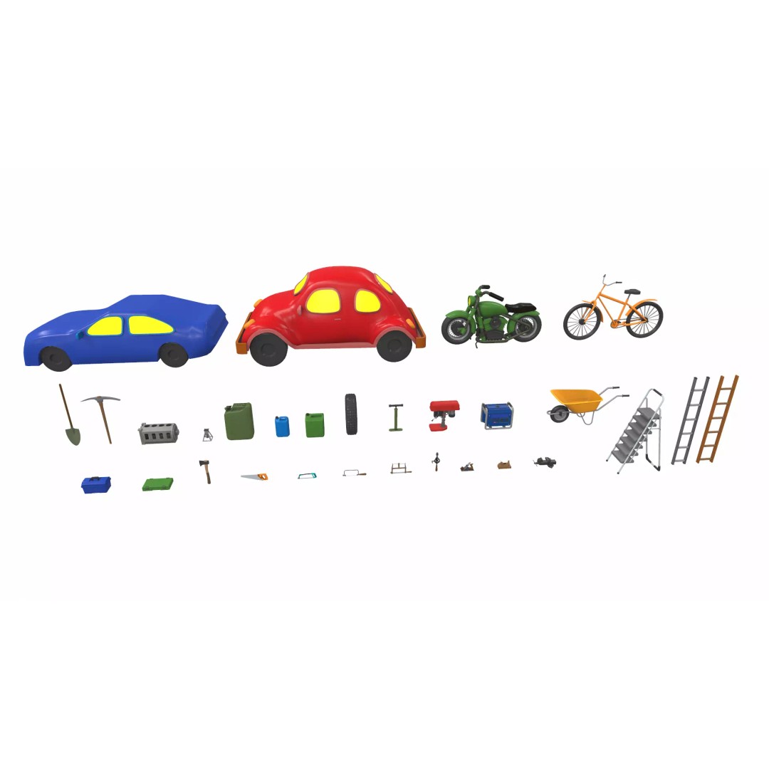 Cartoon Work Props 3D Model – Stylized Household & Gym Accessories, FBX - View 7