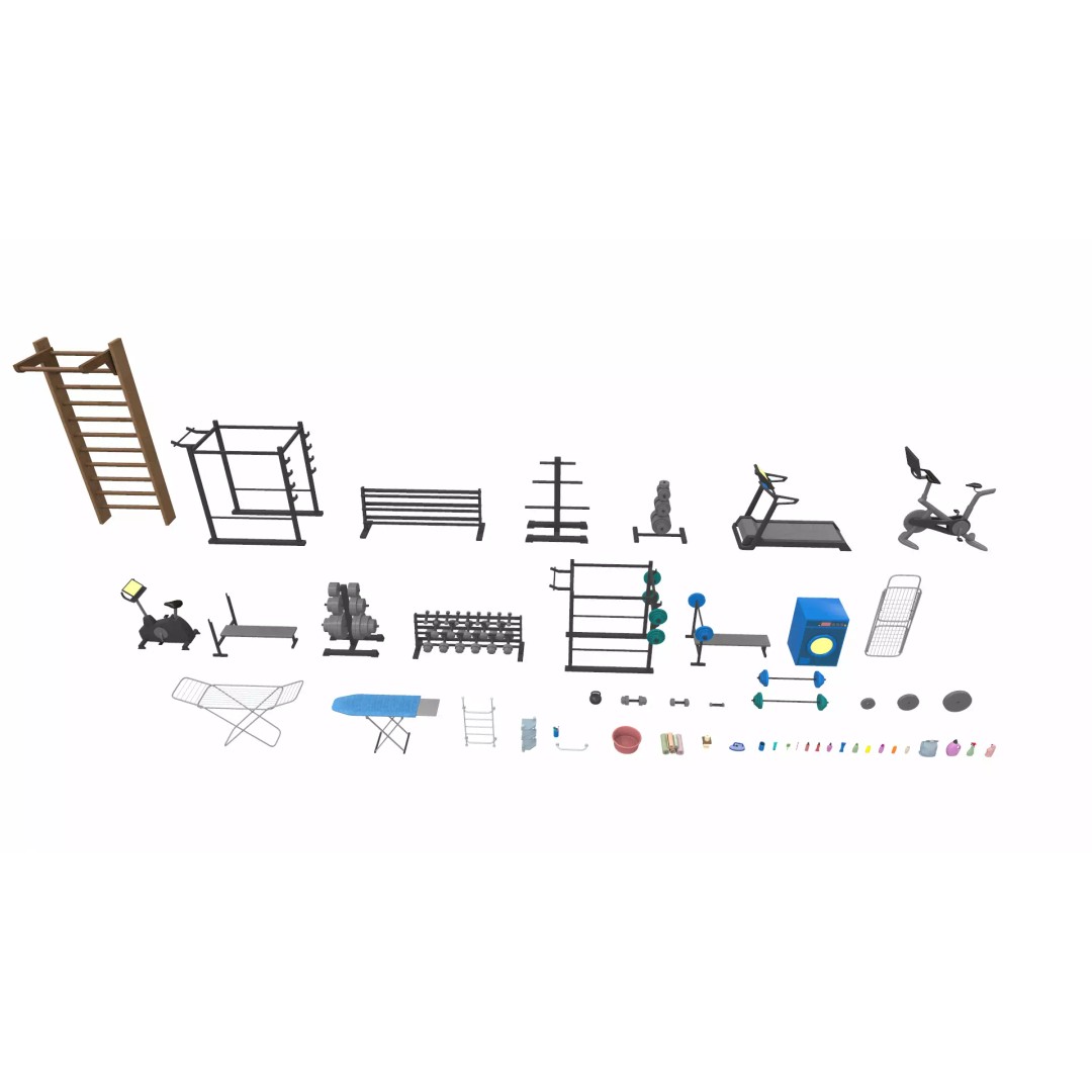 Cartoon Work Props 3D Model – Stylized Household & Gym Accessories, FBX - View 9