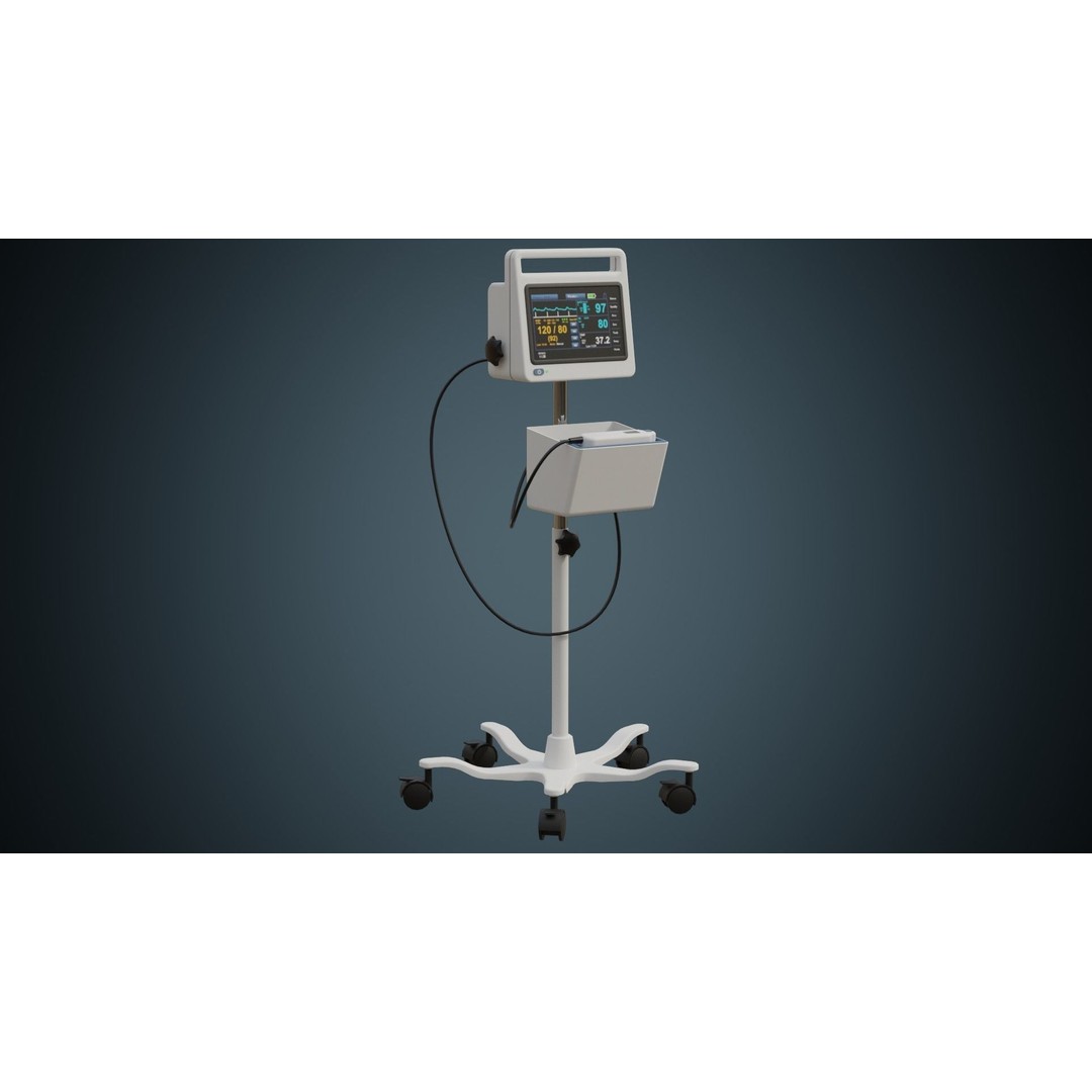 Vital Signs Monitor 3D Model – Low Poly Medical Device, FBX, OBJ - View 3