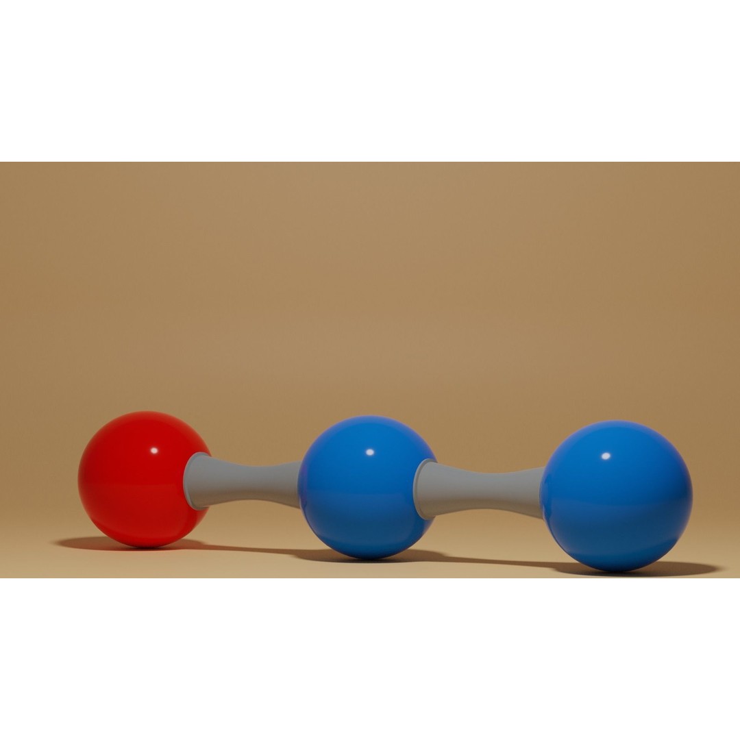 Nitrous Oxide N2O Molecule 3D Model – Low Poly PBR Asset, FBX, OBJ - View 12