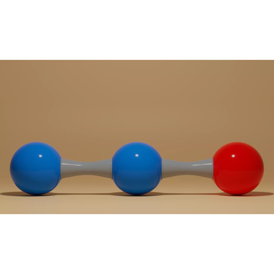 Nitrous Oxide N2O Molecule 3D Model – Low Poly PBR Asset, FBX, OBJ - View 2