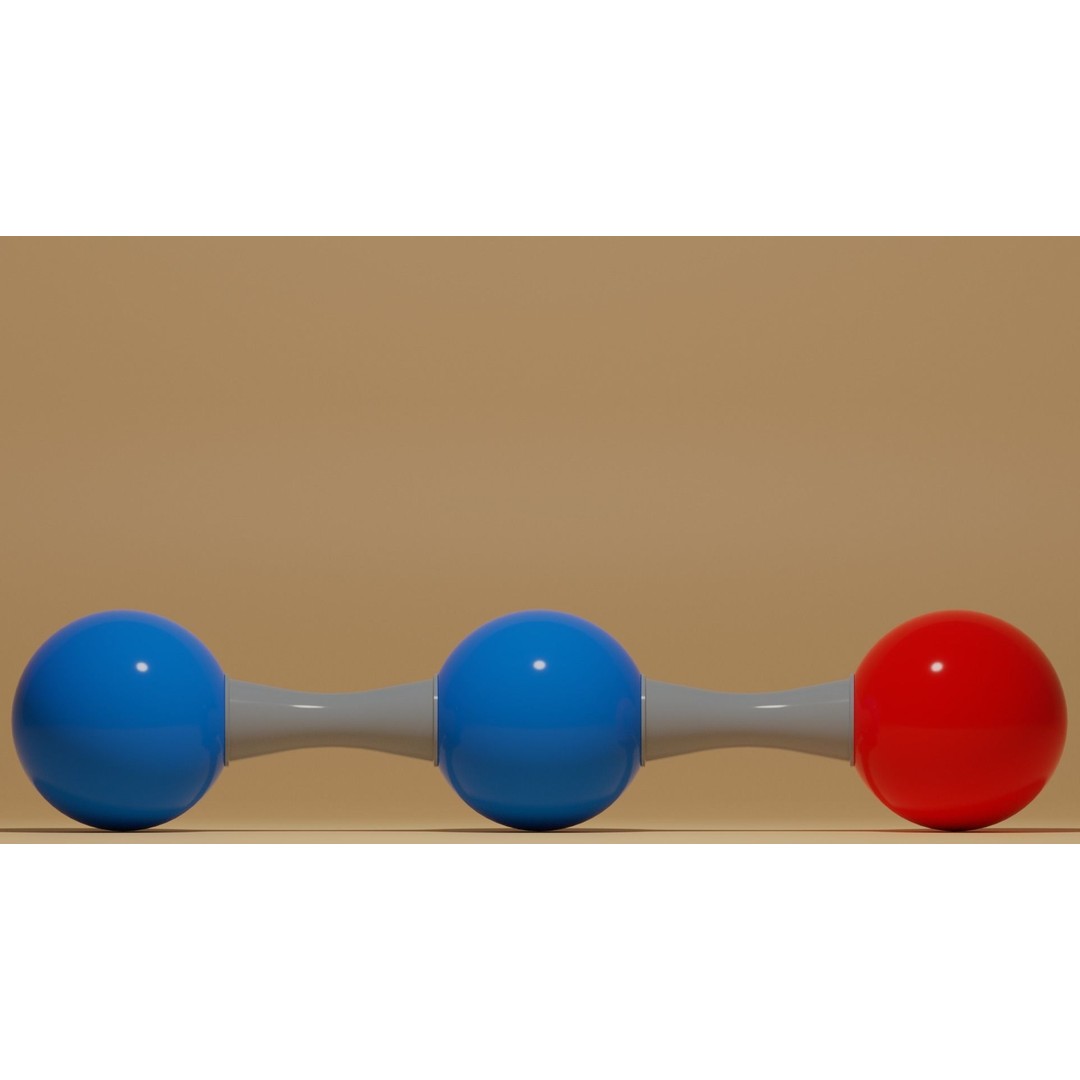 Nitrous Oxide N2O Molecule 3D Model – Low Poly PBR Asset, FBX, OBJ - View 3