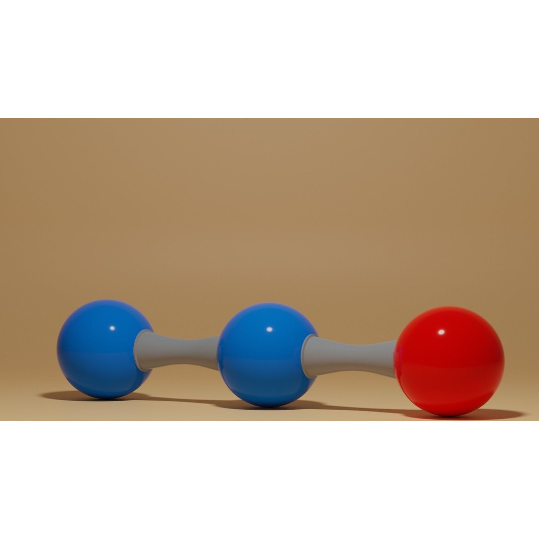 Nitrous Oxide N2O Molecule 3D Model – Low Poly PBR Asset, FBX, OBJ - View 4
