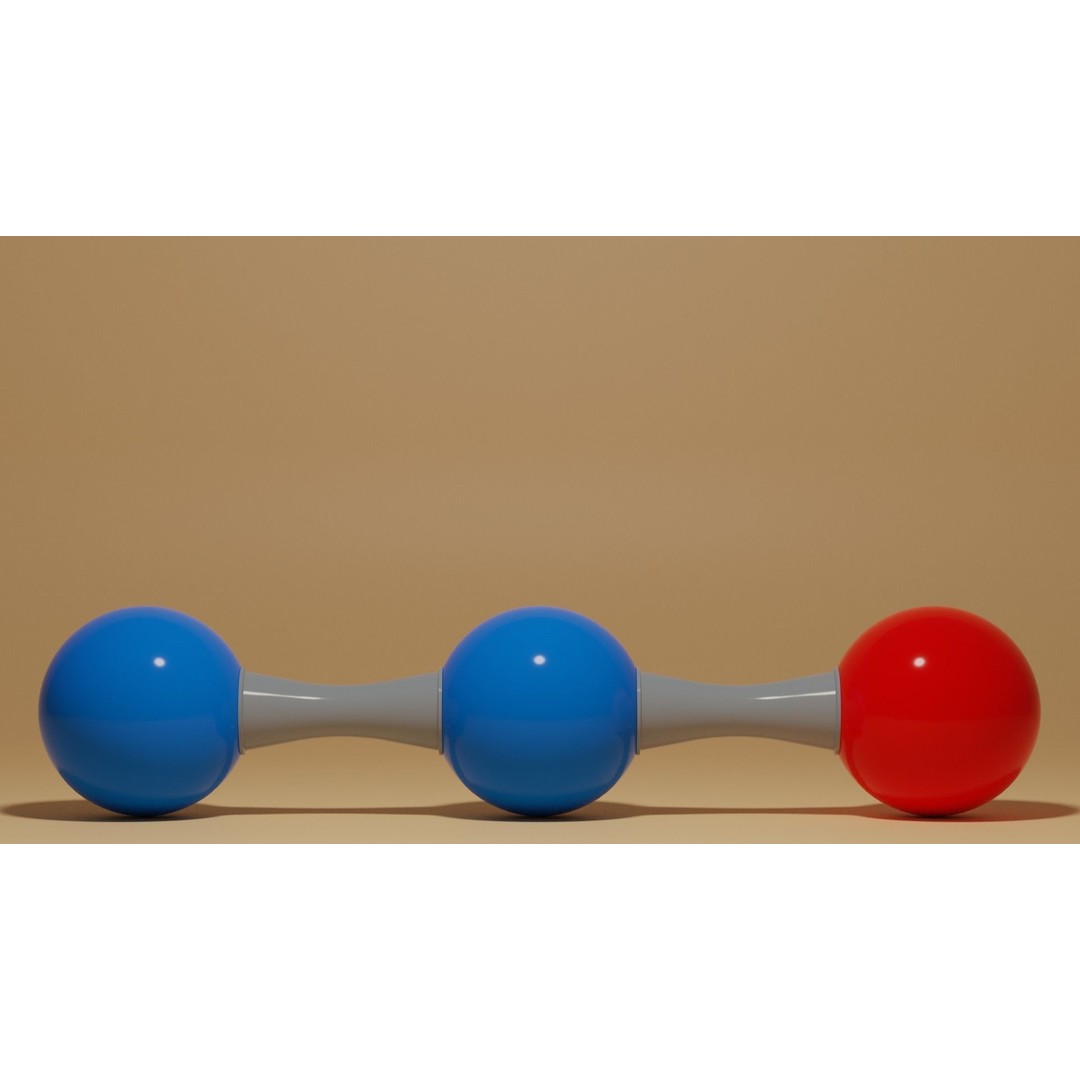 Nitrous Oxide N2O Molecule 3D Model – Low Poly PBR Asset, FBX, OBJ - View 7