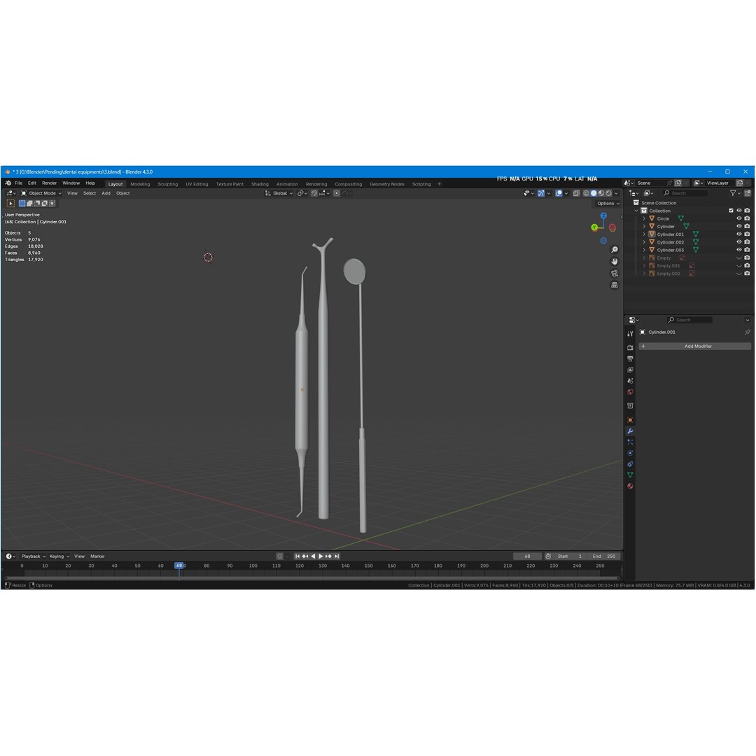 Dental Instruments 3D Model – High Quality Medical Asset, FBX, OBJ - View 44