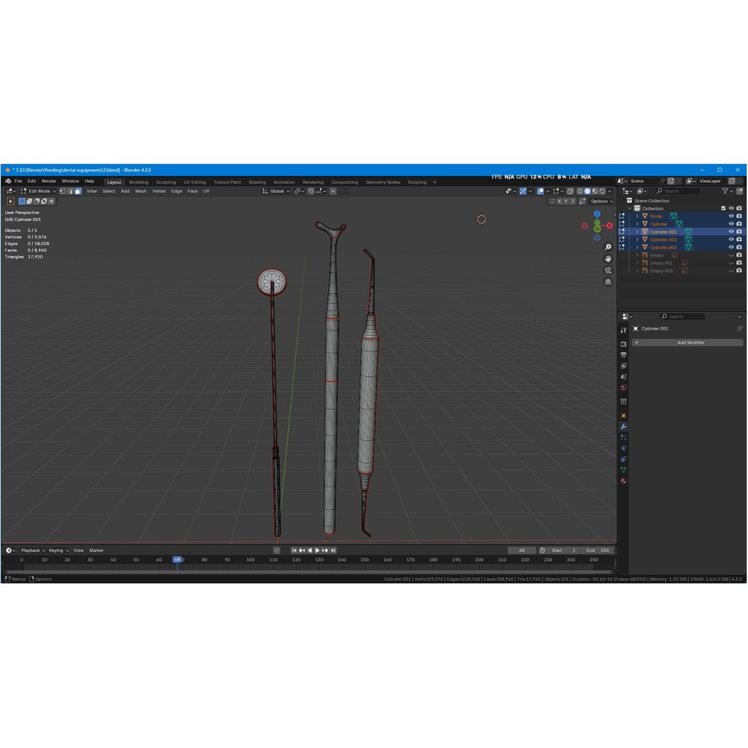 Dental Instruments 3D Model – High Quality Medical Asset, FBX, OBJ - View 48