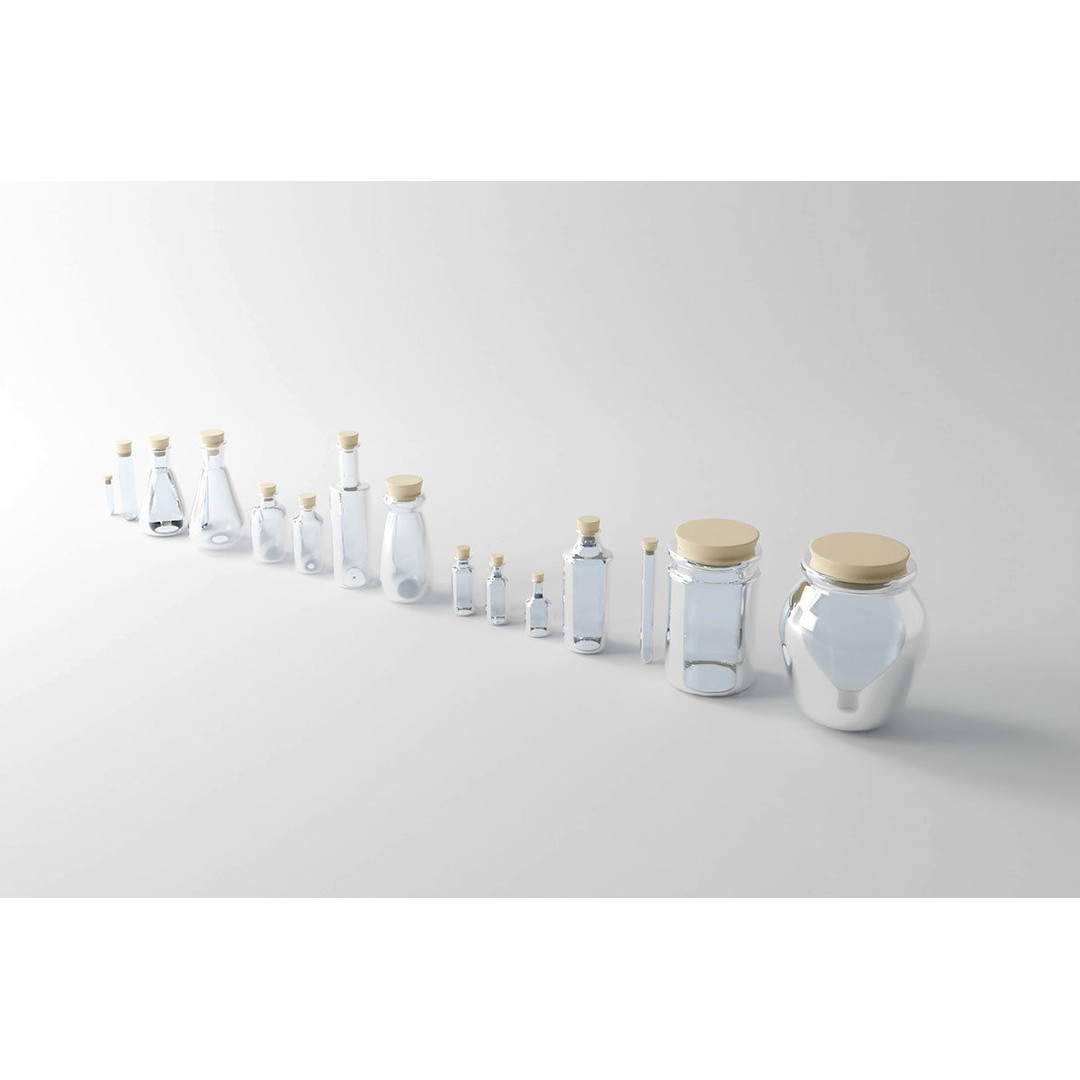 Medical Lab Bottles 3D Model – Low Poly Glassware for CG Projects - View 3