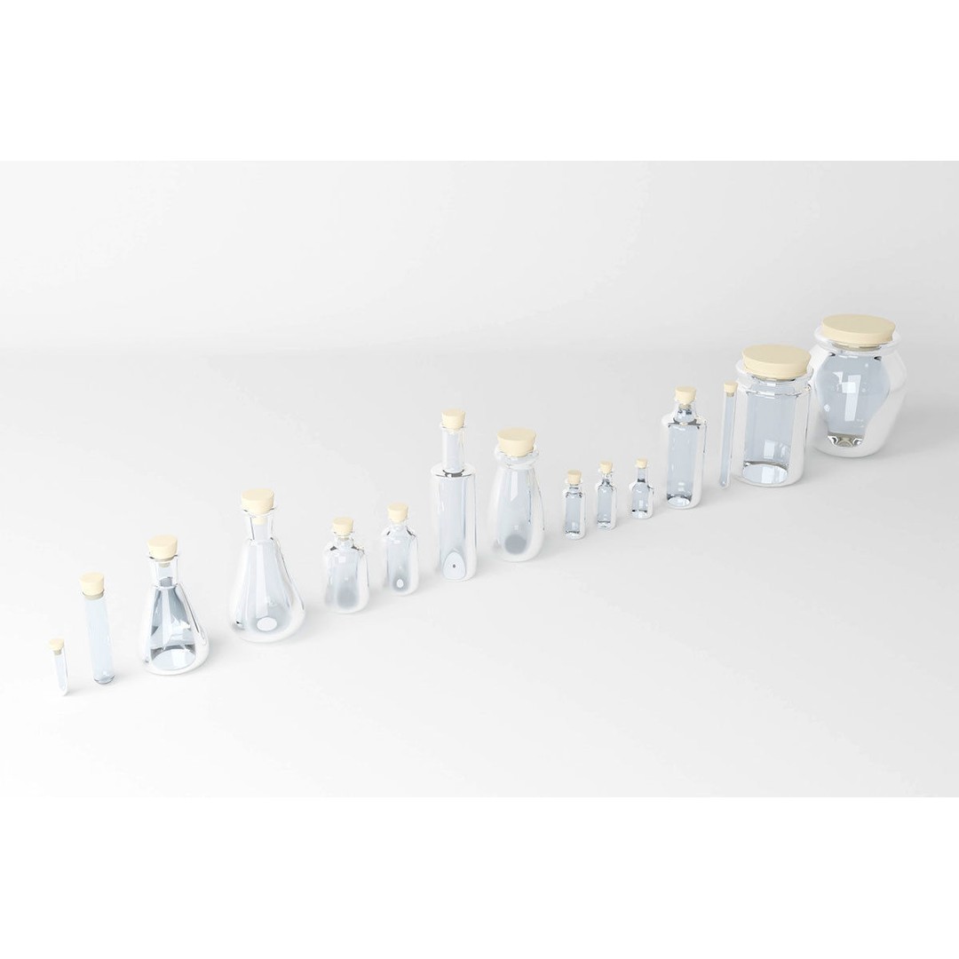 Medical Lab Bottles 3D Model – Low Poly Glassware for CG Projects - View 4