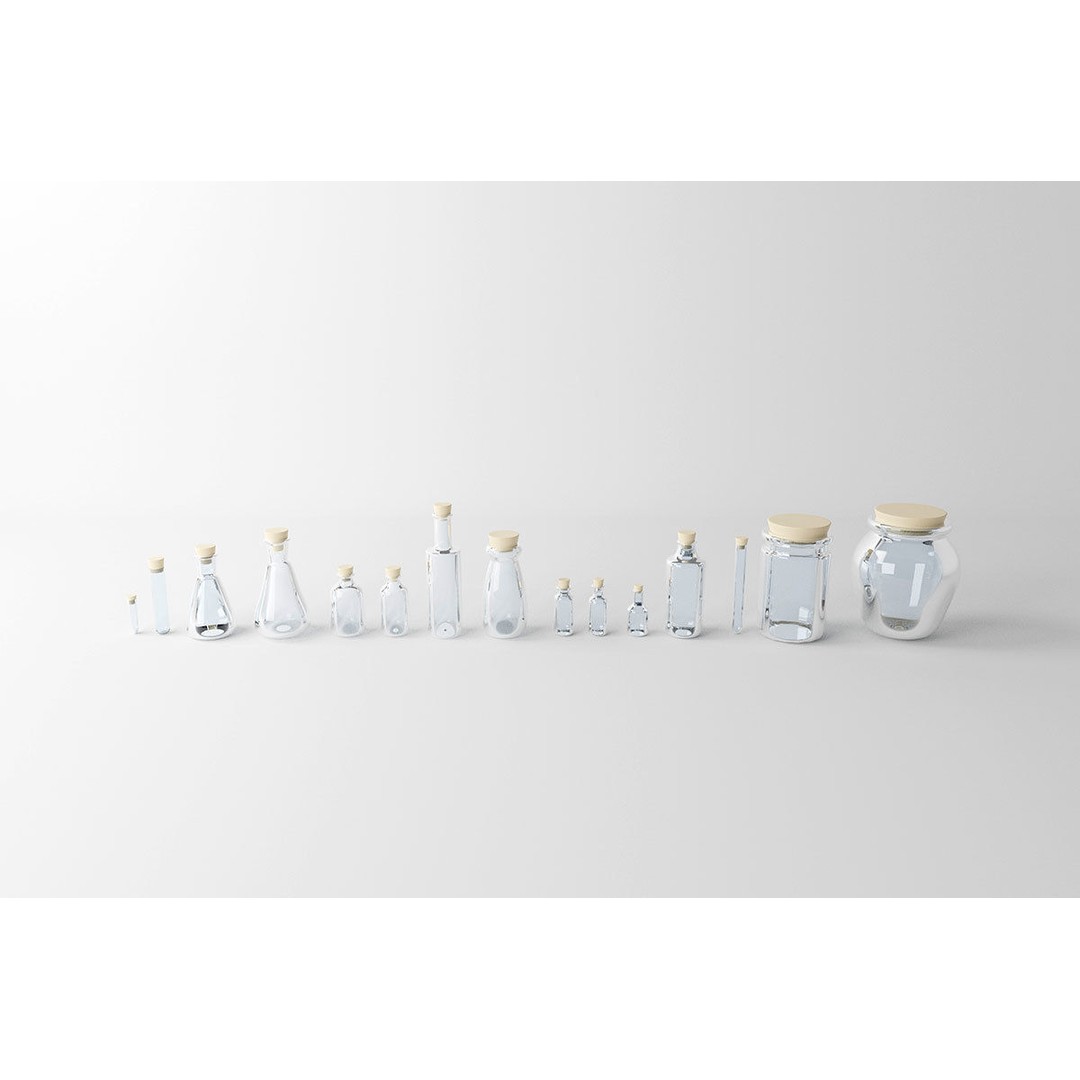 Medical Lab Bottles 3D Model – Low Poly Glassware for CG Projects - View 5