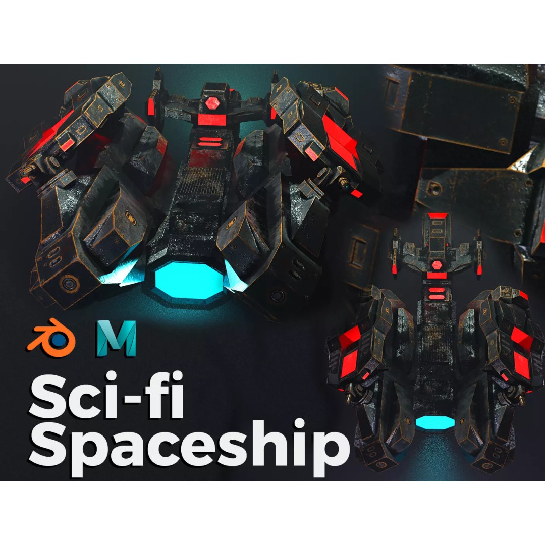 Sci-Fi Spaceship 3D Model – Low Poly PBR Game Asset, FBX - View 2